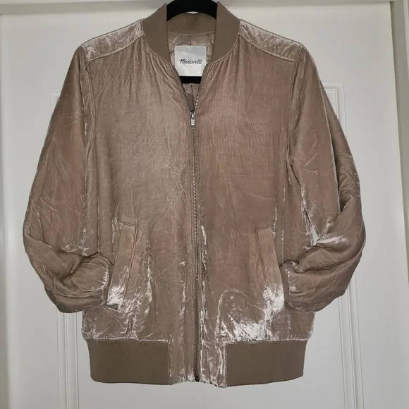 Women's Tan Velvet Bomber Jacket NWOT Size XXS - Picture 5 of 15